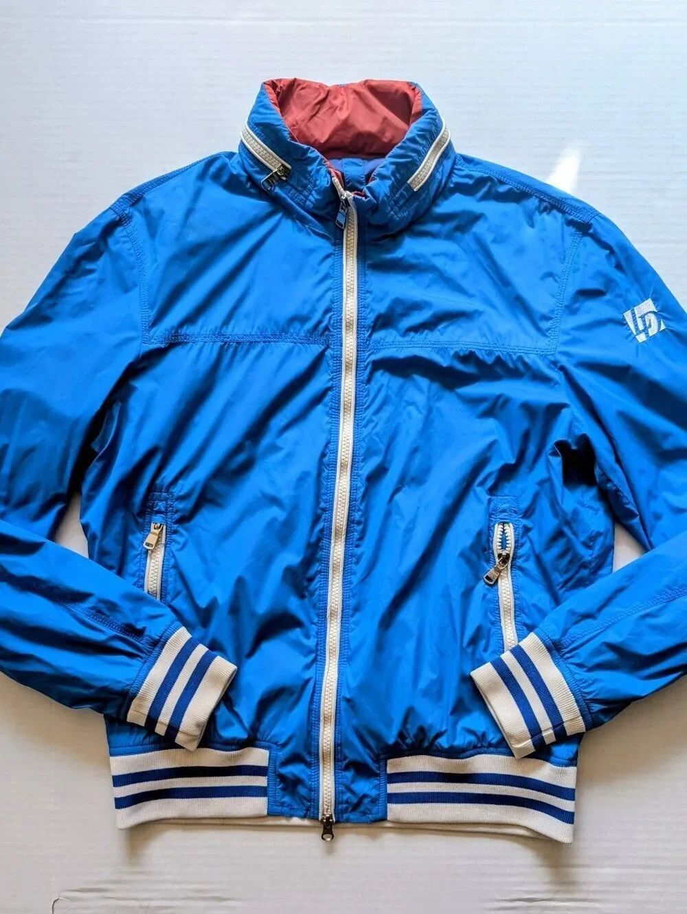 Pre-Loved Luccello Doro Royal Blue nylon Track Jacket with hidden Hoodie | Small